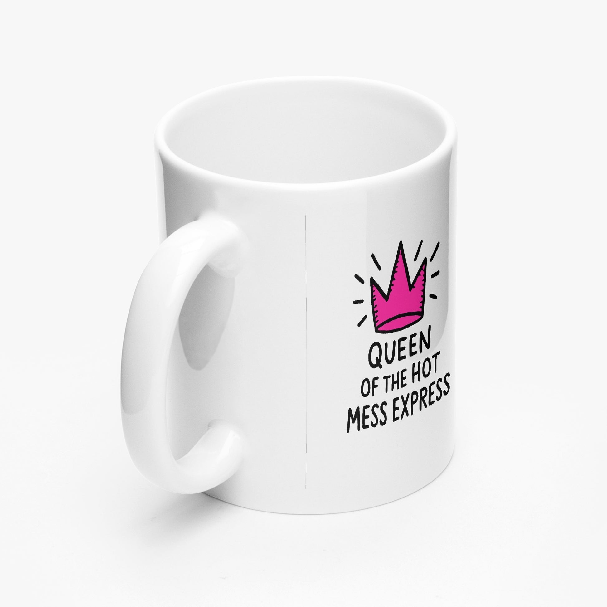Funny hot mess express mug with bold pink text
